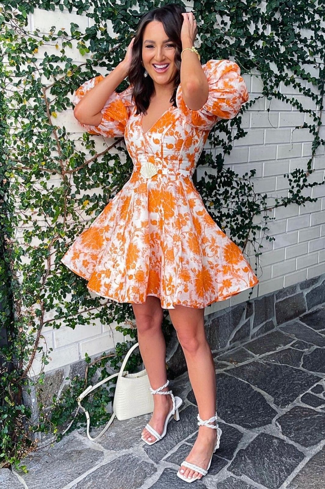 Postcard Puff Sleeve Mini Dress