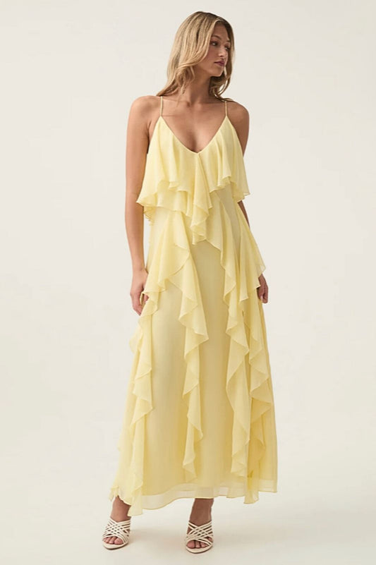 Valentine Frill Maxi Dress Acacia Yellow