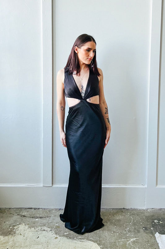 La Lune Plunged Cut Out Maxi Black