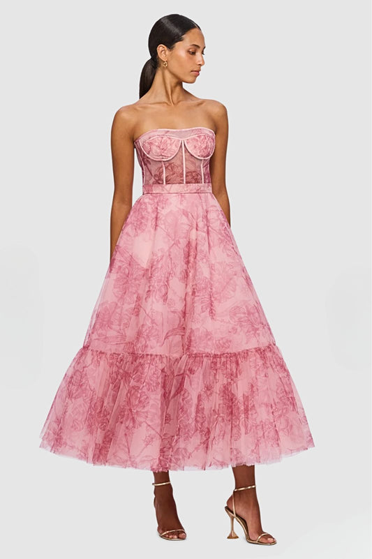 Rae Bustier Midi Dress Plum Blossom