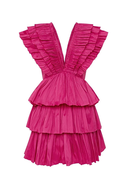 Rhythmic Frilled Mini Dress Fuchsia