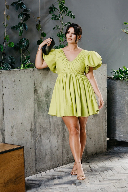 Gretta Bow Back Mini Dress Chartreuse Green