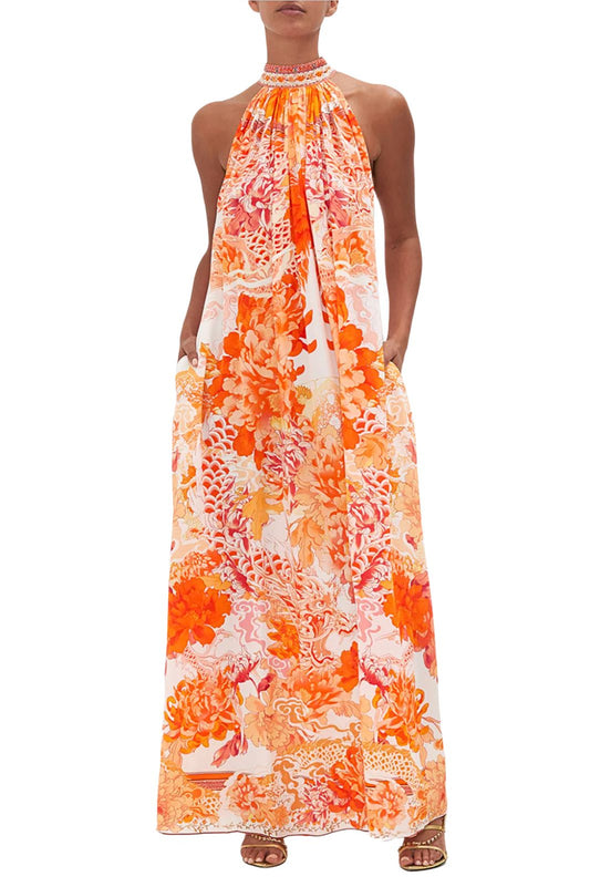 Mother Dragon Tie Neck Maxi