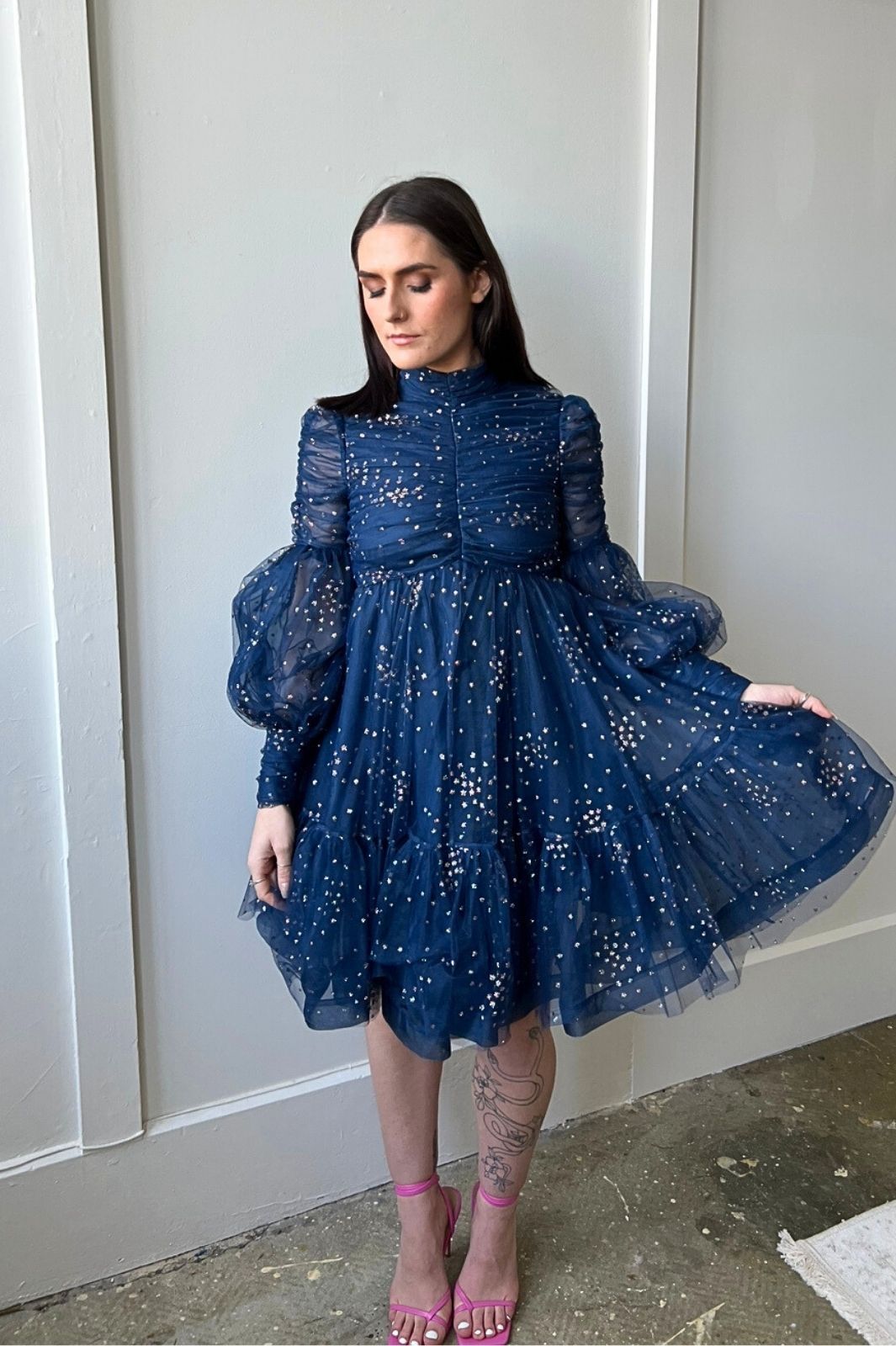 Rhythym Ruched Glitter Mini Dress