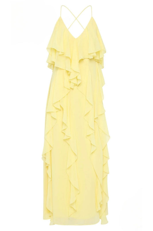 Valentine Frill Maxi Dress Acacia Yellow