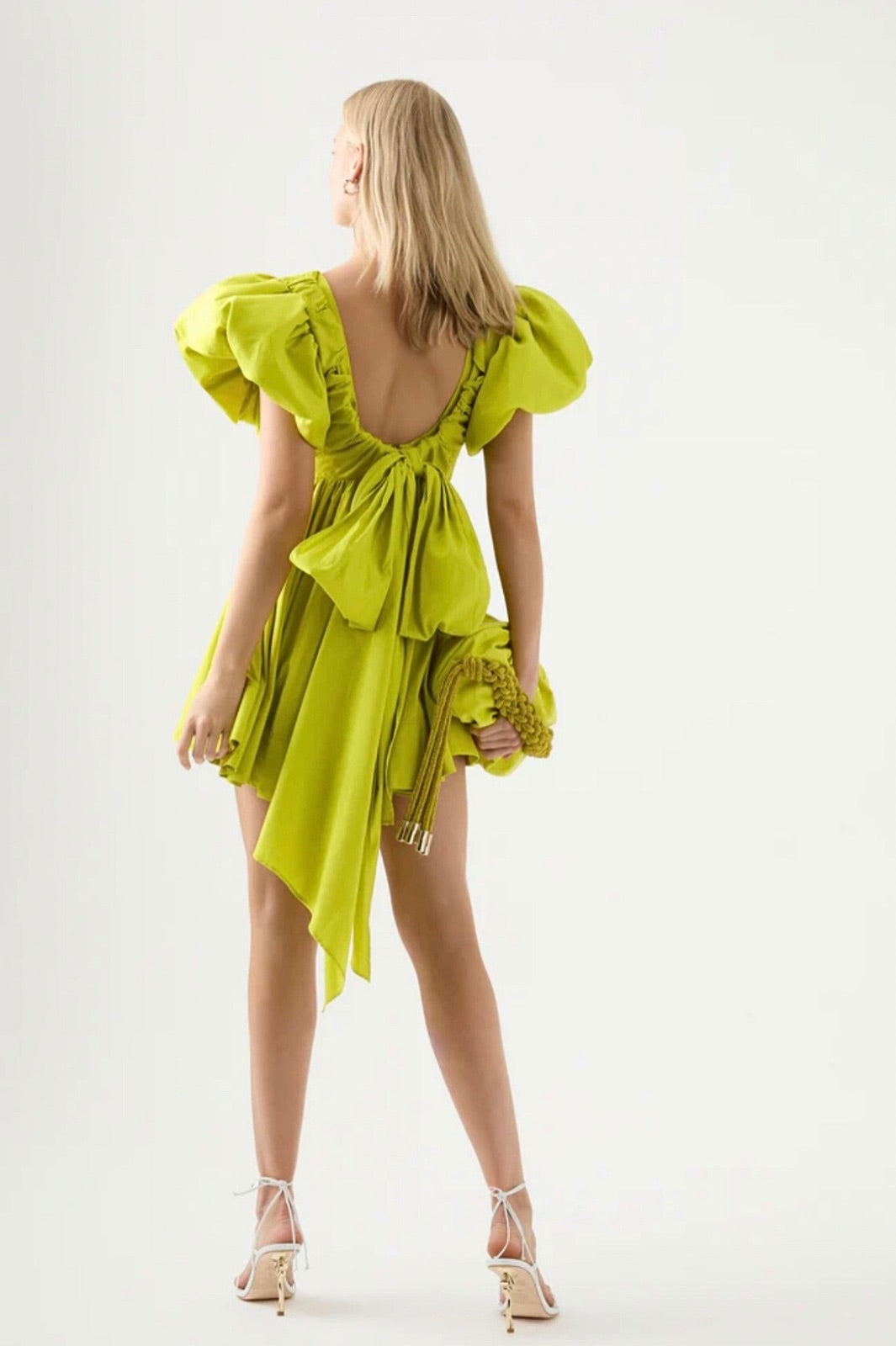 Gretta Bow Back Mini Dress Chartreuse Green