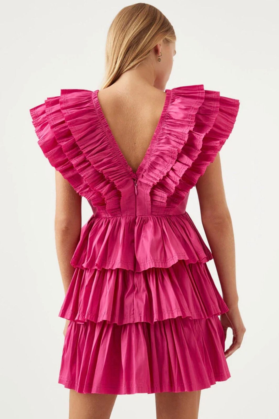 Rhythmic Frilled Mini Dress Fuchsia