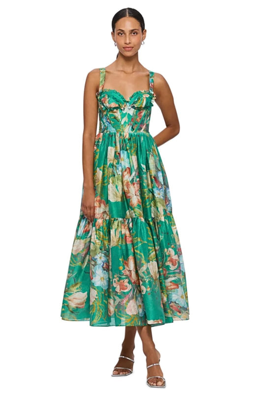 Rose Bustier Midi Dress - Opulent Print