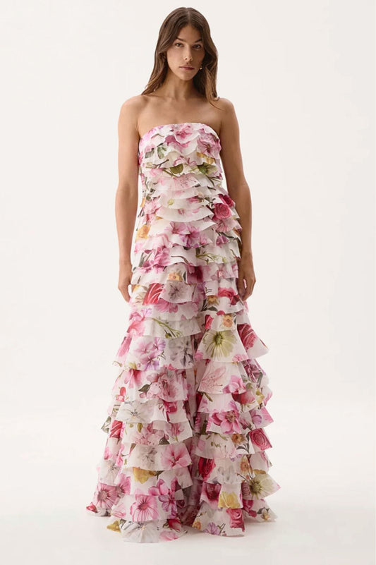 Fleur Pleated Gown Collage Floral