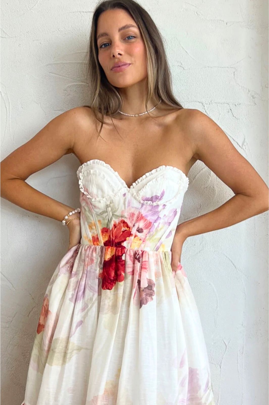 Rose Bustier Midi Dress Cascade Print