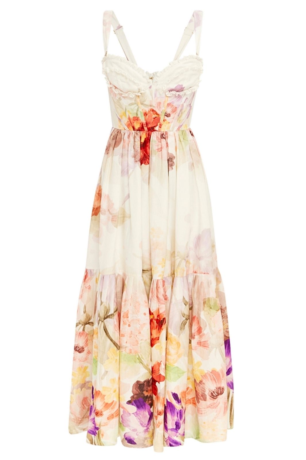Rose Bustier Midi Dress Cascade Print