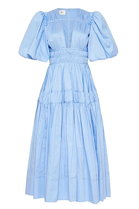 Falling Water Gathered Midi Dress Blue