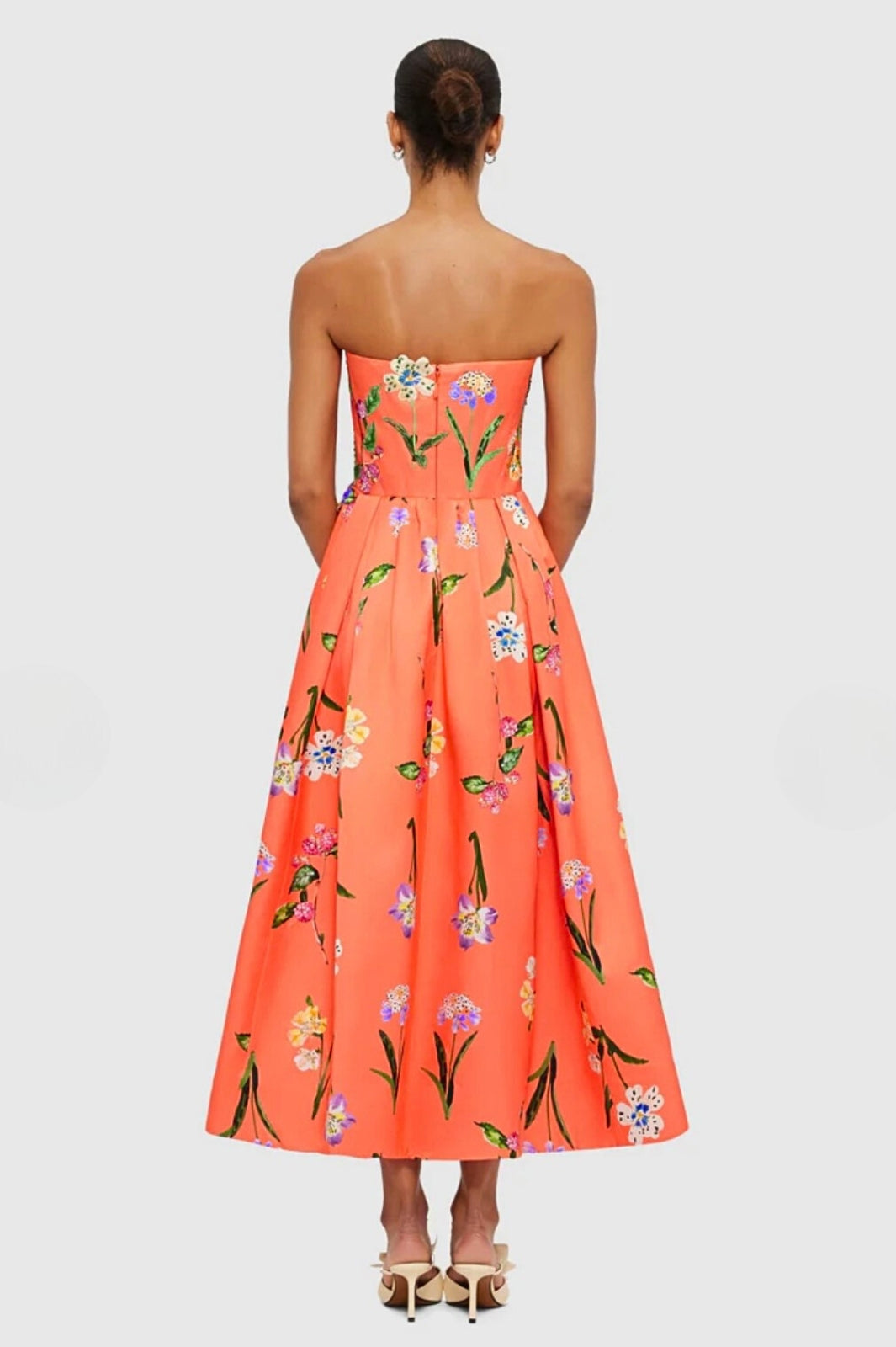 Lynn Bustier Midi Dress in Wild Flower Coral