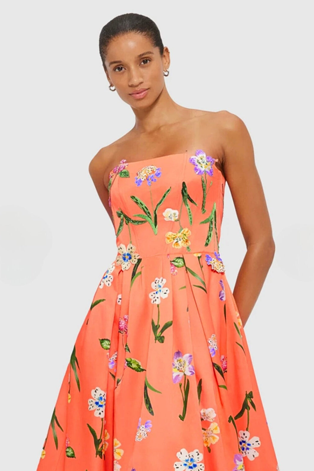 Lynn Bustier Midi Dress in Wild Flower Coral