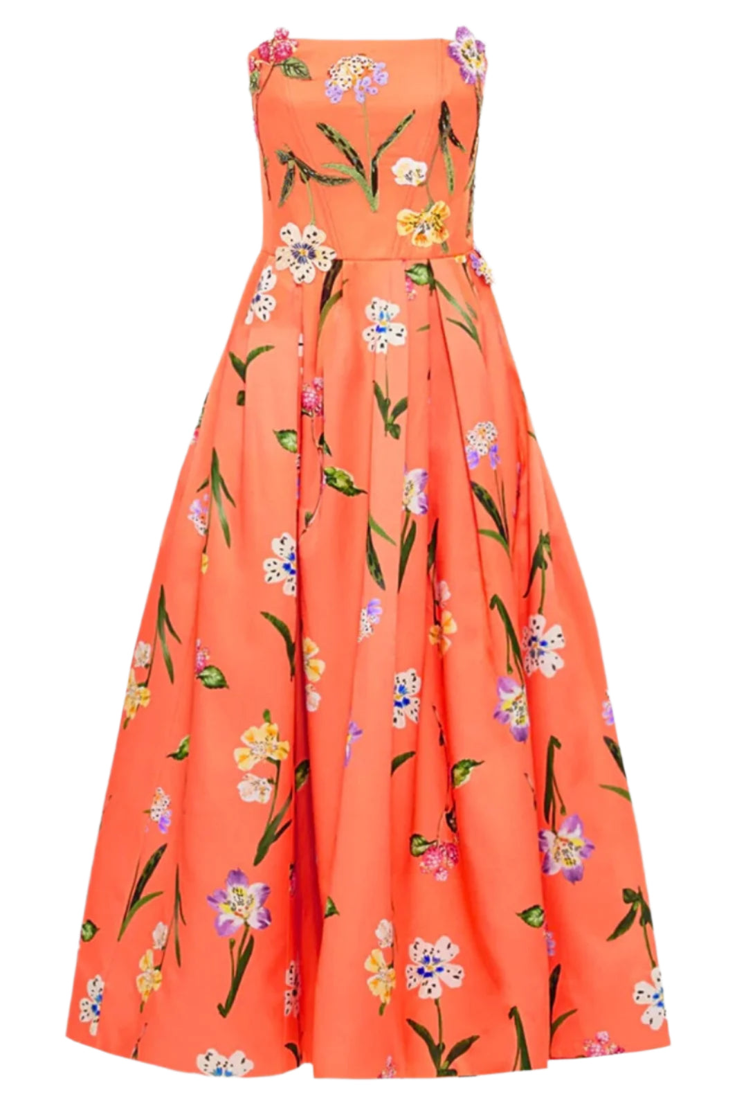 Lynn Bustier Midi Dress in Wild Flower Coral