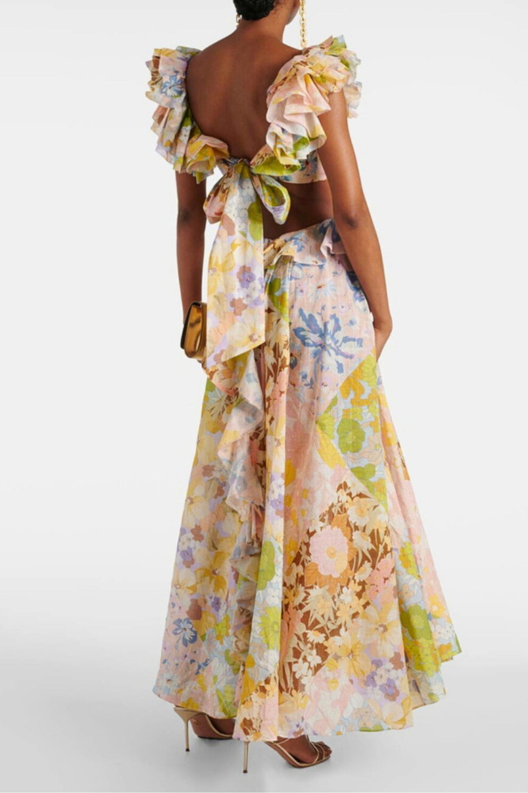 Pop Ruffle Sleeve Midi Dress Patch Floral