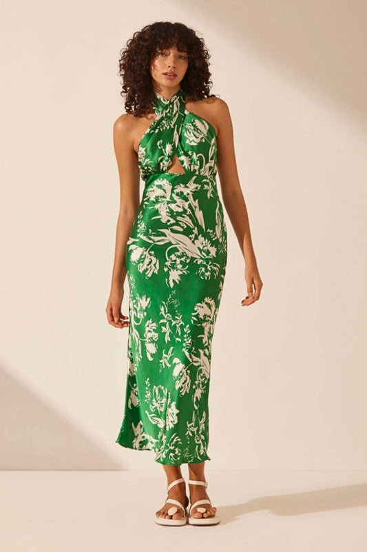 Coppice Silk Cross Front Bias Midi Dress