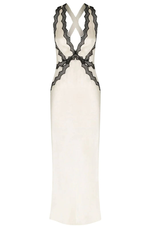 Camille Lace Cross Back Midi Dress Cream