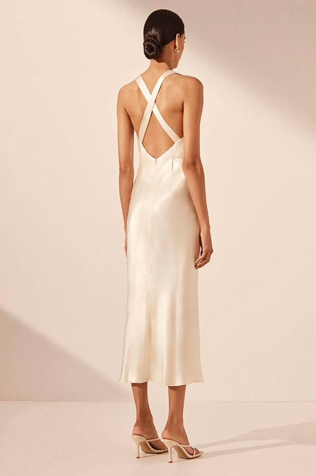 Camille Lace Cross Back Midi Dress Cream