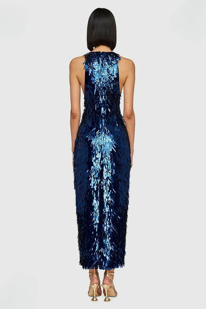 Juliette Sequin High Neck Maxi Dress