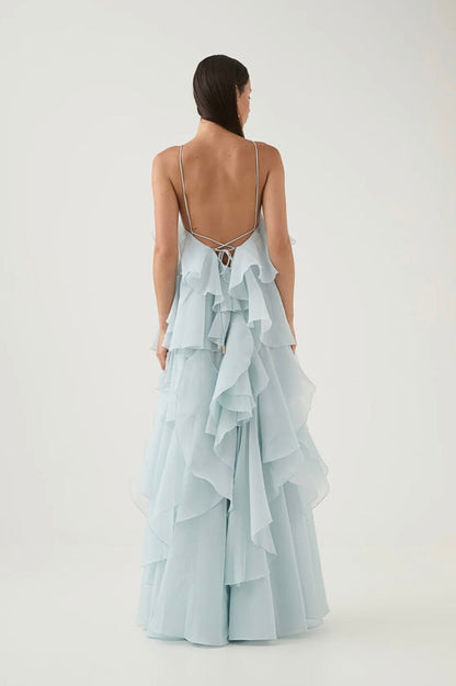 Pandorea Layered Maxi Dress Silver Blue