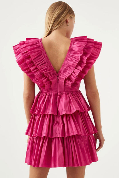 Rhythmic Frilled Mini Dress Fuchsia