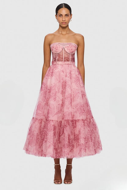 Rae Bustier Midi Dress Plum Blossom