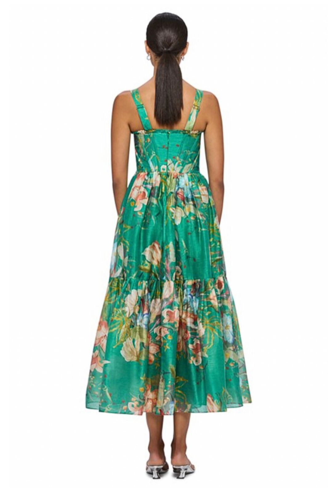 Rose Bustier Midi Dress - Opulent Print