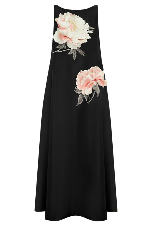 Yumei Applique Floral Open Back Gown