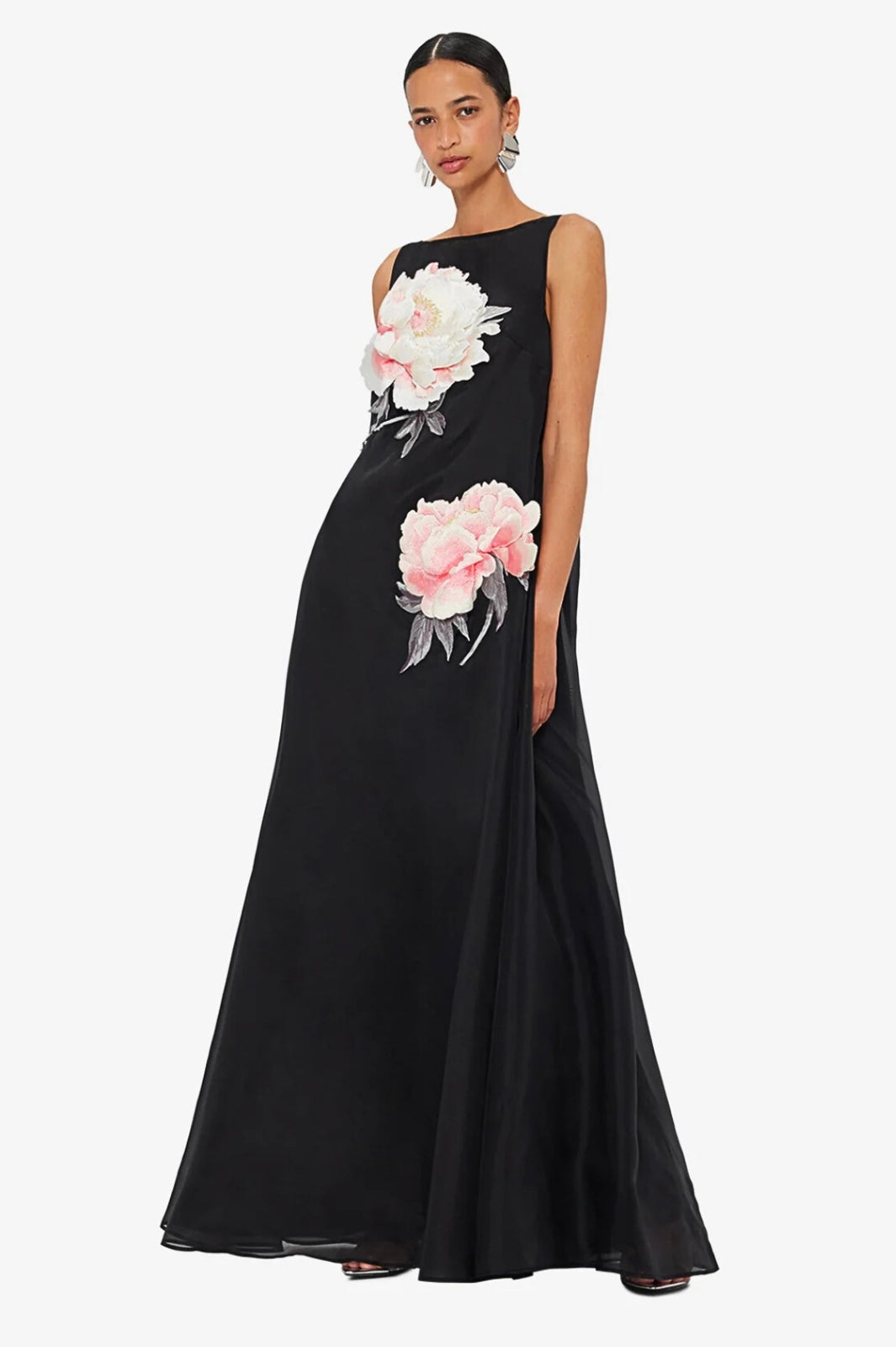 Yumei Applique Floral Open Back Gown