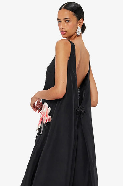 Yumei Applique Floral Open Back Gown